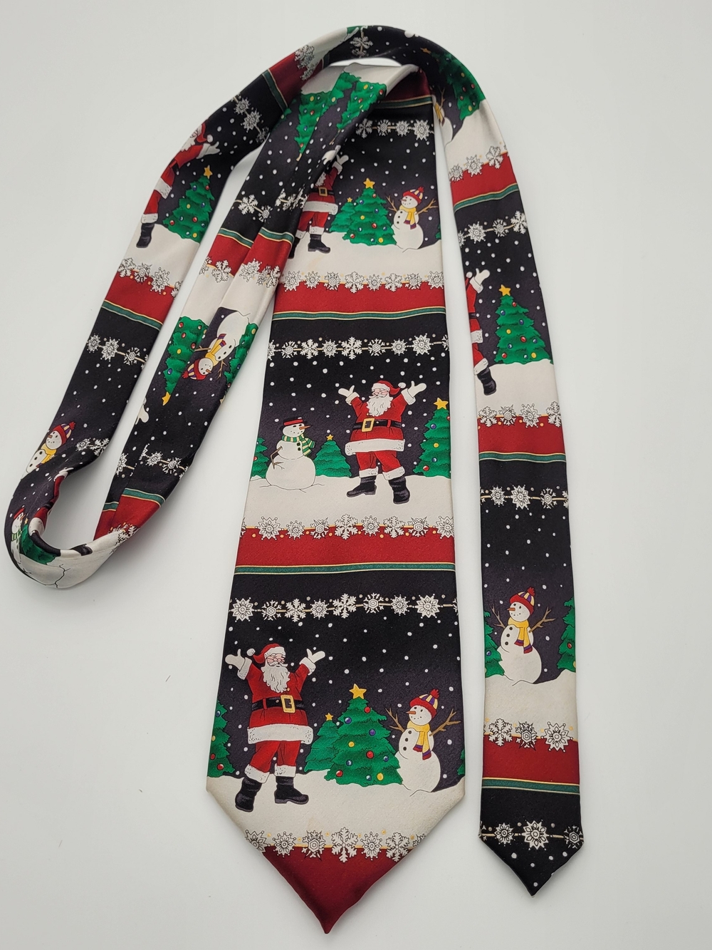 Christmas Santa & Snowman Tie - Red, Green, Black